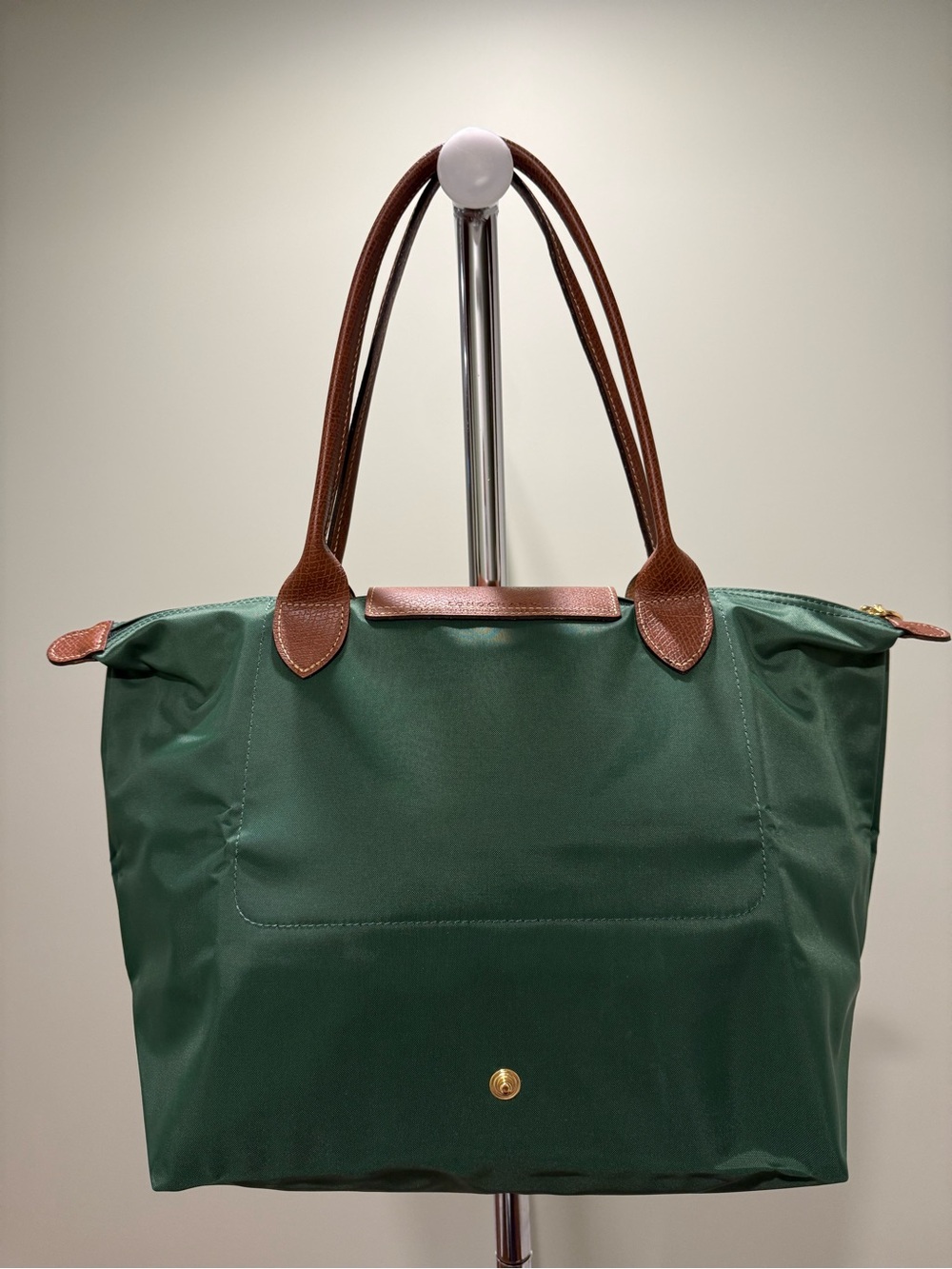 Longchamp Le Pliage Original M Tote British Green Brown Leather - Picture 6 of 15